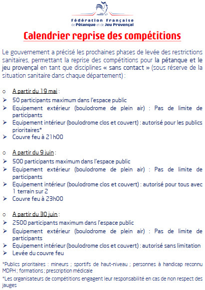 Calendrier de reprise Calendrier de reprise