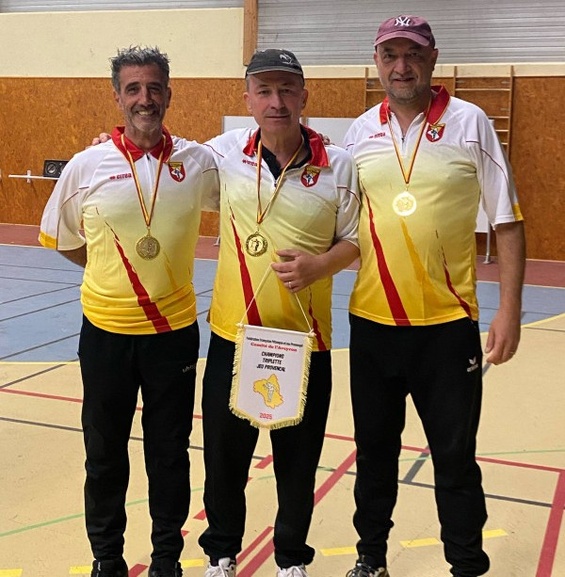 Champions Triplette Provençal 2025 - Ribeirinha Juan, Concalvez Didier et Lartigue Florent. Qualifiés pour le Championnat de France les 4, 5 et 6 Juillet 2025 à Saint Matin de Crau (13)
