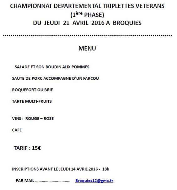 Championnat Triplette vétérans Championnat Triplette vétérans