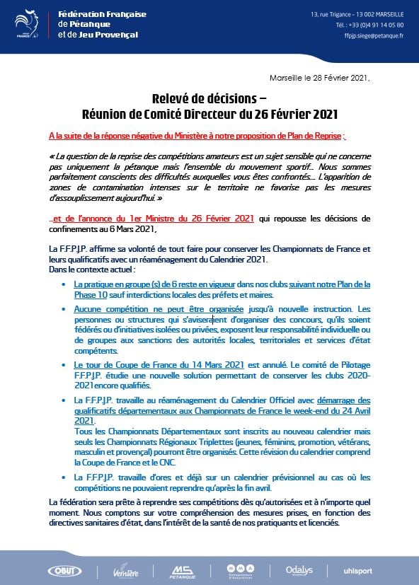 Relevé décisions 26/02/2021